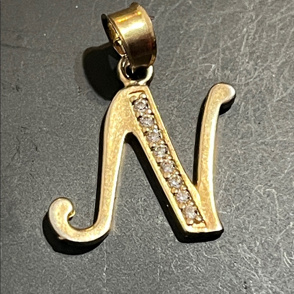 Gold Initial 'N' Pendant with Crystals
